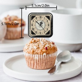 18pcs Glitter Retro Clock Dessert Cupcake Topper Pick for Return to the Ancients Theme Decor Supplies Baby Shower Men Women Anniversary Happy Birthday Party Decorations