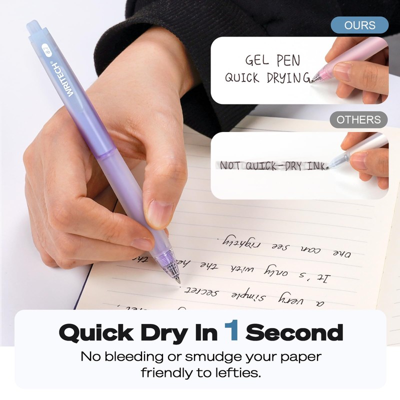 WRITECH Retractable Gel Ink Pens: 0.7mm Fine Point Black-Ink Aesthetic
