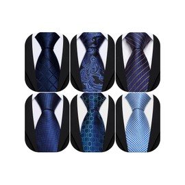 Barry.Wang 8PCS Necktie Set Paisley Solid Stripe Blue Silk Tie Wedding Formal Party Business Christmas Xmas Holiday Festival Vacation