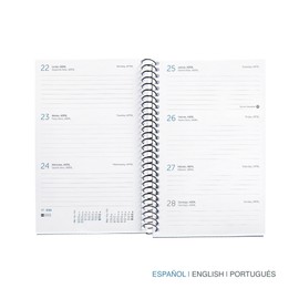 Miquelrius - 2024 Week to View Diary Active Size 117 x 182 mm Hardback Spiral Bound Rubber Closure Spanish English and Portuguese Flowers with Silver Stamp