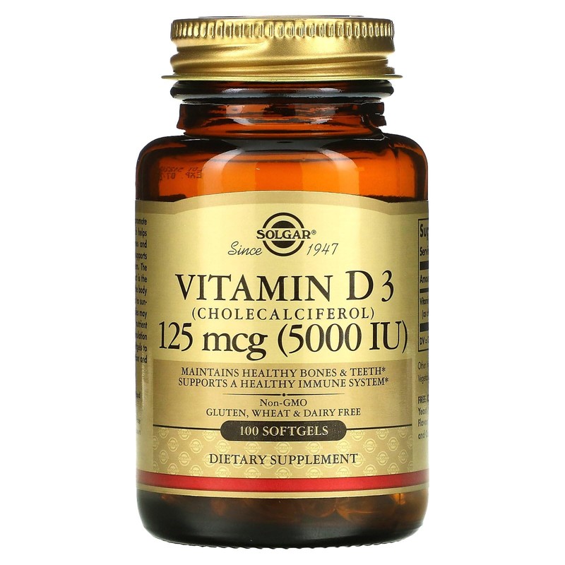 Solgar Vitamin D3 (Cholecalciferol) 125 MCG (5000 IU), 100 Softgels
