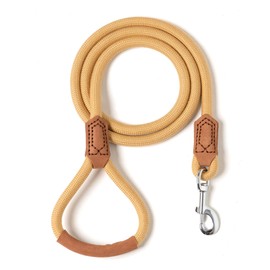 Mile High Life | Premium Leather Handle Dog Leash | Strong Rope Leash | Zinc Alloy Strong Clasp | Small Medium Large Dogs | 4/5/6 Feet(Yellow, 60 Inch (Pack of 1))