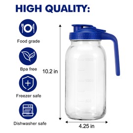 Veri Beond Sun Tea Glass Pitcher for Outside ，1/2 Gallon Iced Tea Mason Jar with Lid，for Cold Brew, Breast Milk, Lemonade, Coffee, Flavored Water(1 Pack，Black)