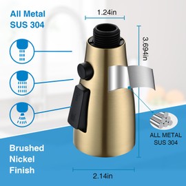 Metal Kitchen Faucet Head Replacement, 3 Functions Kitchen Faucet Head High Pressure, Brushed Gold Pull Down Kitchen Sink Sprayer Replacement with 9 Adapters Compatible with Most Faucets