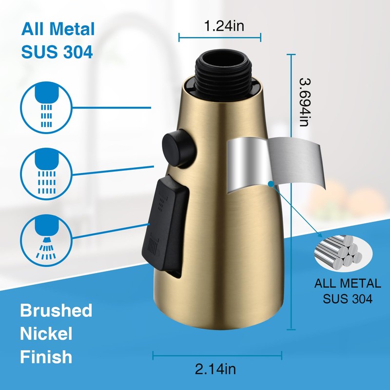 Metal Kitchen Faucet Head Replacement, 3 Functions Kitchen Faucet Head