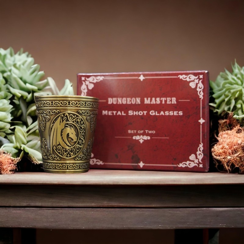 Dungeons and Dragons Themed Metal Shot Glasses (Antique Pewter)