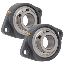 [2-Pack] - SBLF207-20 - 2-Bolt Flange-Mount Ball Bearing Unit, Insert Bearing SB207-20, Cast Iron Housing LF207-20, Bore Shaft 1-1/4 in (31.75 mm), Set Screw Locking, 4.803 in (122 mm) Flange Length