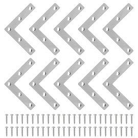 SNAGAROG 10Pcs Heavy Duty L Shaped Plate Bracket Flat Corner Braces Stainless Steel Plates Angle Brackets Corner Brackets Flat Plate Fastener with Screws for Furniture Desk Table Shelf Repair, 80*80mm