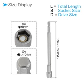 CoCud Magnetic Nut Setter Driver, 10mm Socket 1/4" Hex Shank, CR-V Steel Long Hex Shank Wrench Tool - (Applications: for Auto Parts Repair), 2-Pieces