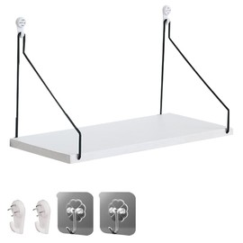 PENGUINFLY Wall Shelf, Wall Shelf, With Hooks, Wall Shelf, Won't Damage Walls, Wall Rack, Bookshelf, For Renting, No Drilling, White, Stylish (White)