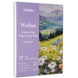 Ohuhu Watercolor Paper Cotton Top 210mm x 297mm a4 Medium 300gsm Sketchbook Pad Thick 20 Sheets 40 Pages Cotton Coding Watercolor Paper Watercolor Paint Acrylic Marker Gouache Sketch Illustration
