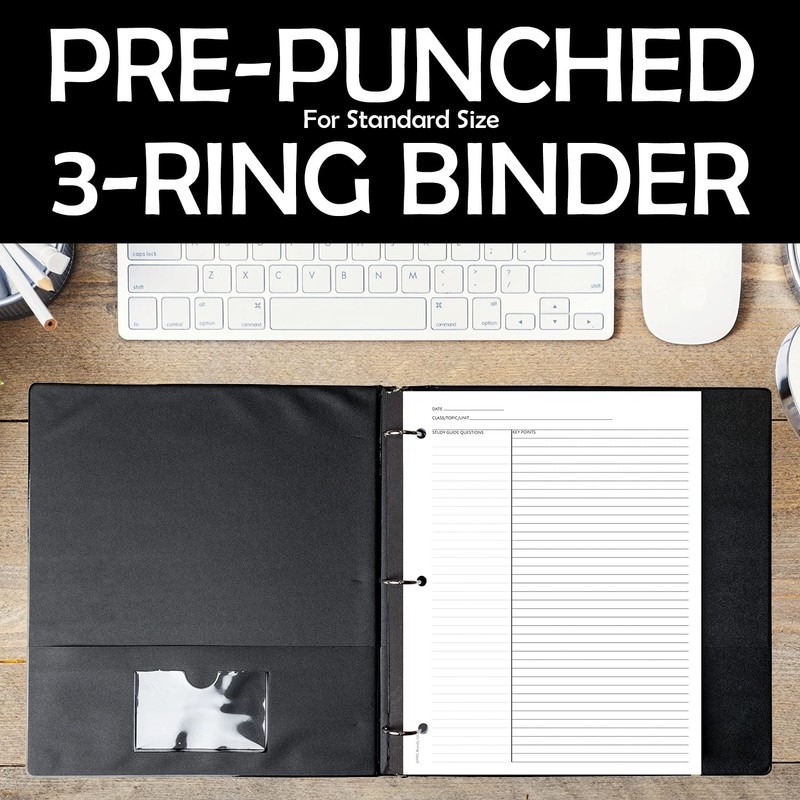 Cornell Notes Style Study Note Taking System Sheets, White, 3