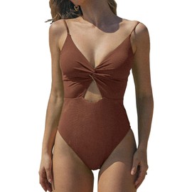 BERLOOK Women‘s Twist Cut Out One-Piece Swimsuit Tie Back Bathing Suit Coffee