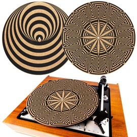 Briwooody 2 Pcs Cork Turntable Mat/3mm Thick for Better Sound Support on 11.8 Inches Vinyl LP Record Player Turntable Slipmat Psychedelic Geometric Mix Pattern for Vinyl Record Accessories