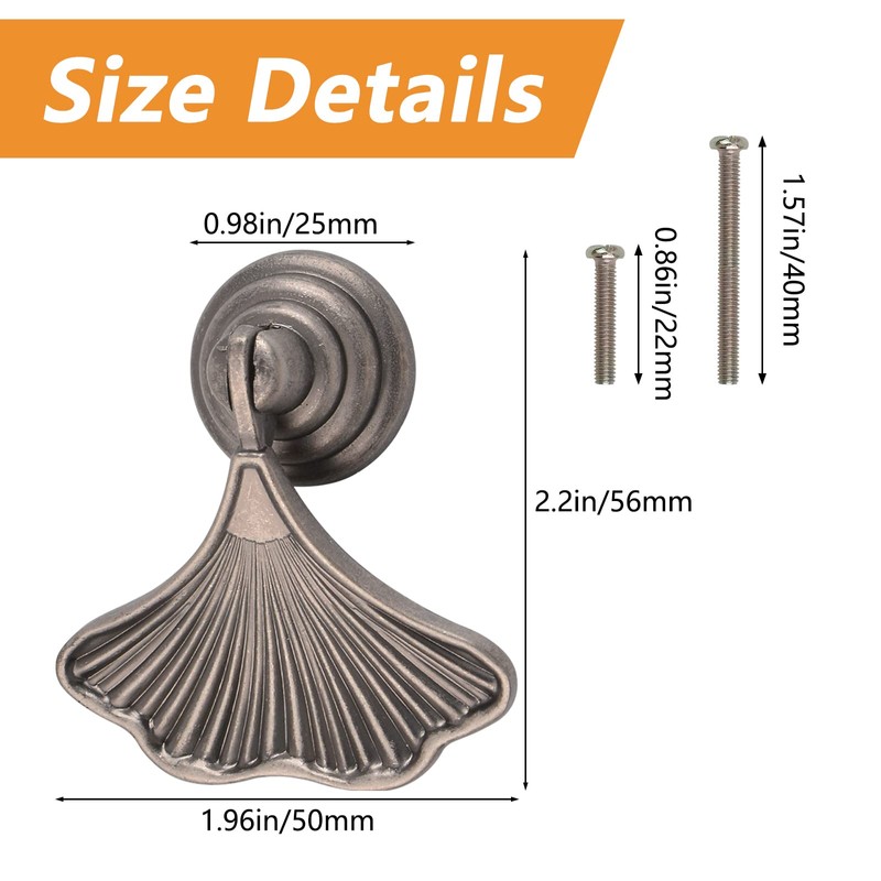 MOROBOR Ginkgo Leaf Shape Knob Handles, 6pcs Antique Nickel Drop