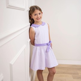 Hope & Henry Girls' Organic Peter Pan Collar Seersucker Dress, 6, Lavender Seersucker