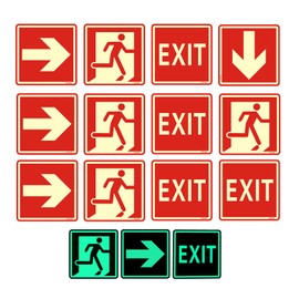 12 Pcs Emergency Exit Sign Glow in The Dark Exit Decals 5.9 x 5.9 Inch Exit Signs Stickers for Indoor Outdoor for School, Warehouse, Business, Office Yellow and Green (Yellow and Red)
