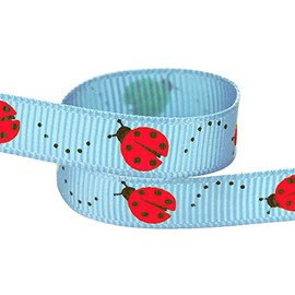 3/8"-7/8" Ladybug Printed Grosgrain Ribbon for Hair Bows, Sewing (10yd 3/8" Ladybug, Blue/Red)