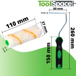 ToolSpace Set of 10 Paint Rollers + Handle - 11 cm - Polyacrylic Paint Rollers for Varnishes Fur Rollers Painting Paint Rollers Lambskin Roller Paint Roller Brush DIY