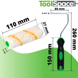 ToolSpace Set of 10 Paint Rollers + Handle - 11 cm - Polyacrylic Paint Rollers for Varnishes Fur Rollers Painting Paint Rollers Lambskin Roller Paint Roller Brush DIY