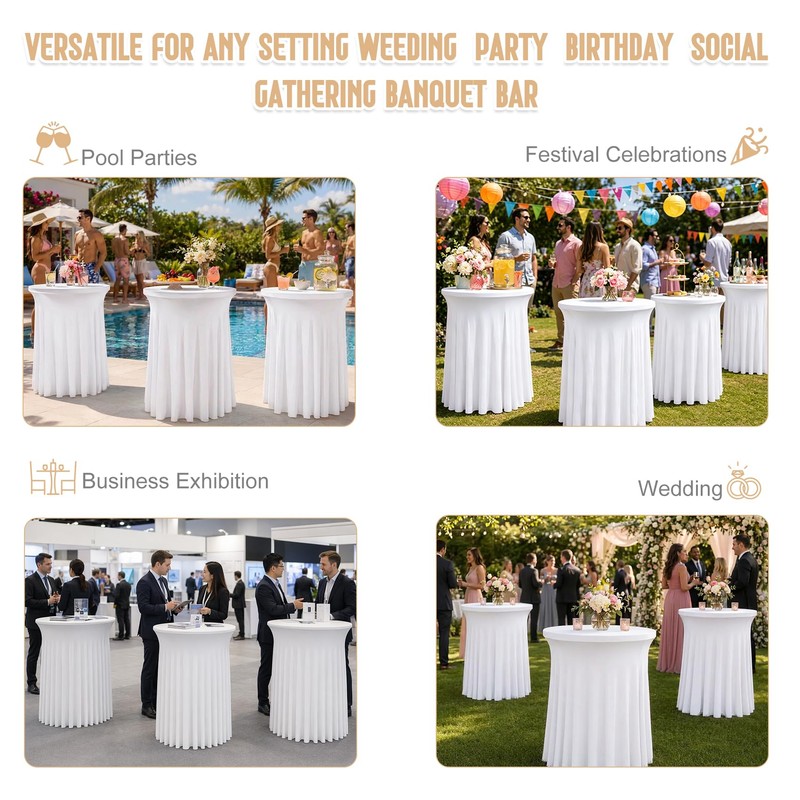 2 Packs Round Spandex Cocktail Table Skirt 32"x 43" Spandex