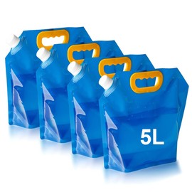 Ruayia Pack of 4 Foldable Water Canisters, 5 L Foldable Water Container, Folding Canister Drinking Water with Carry Handle, Water Container with Tight Lid for Outdoor Camping Hiking Picnics (Blue)