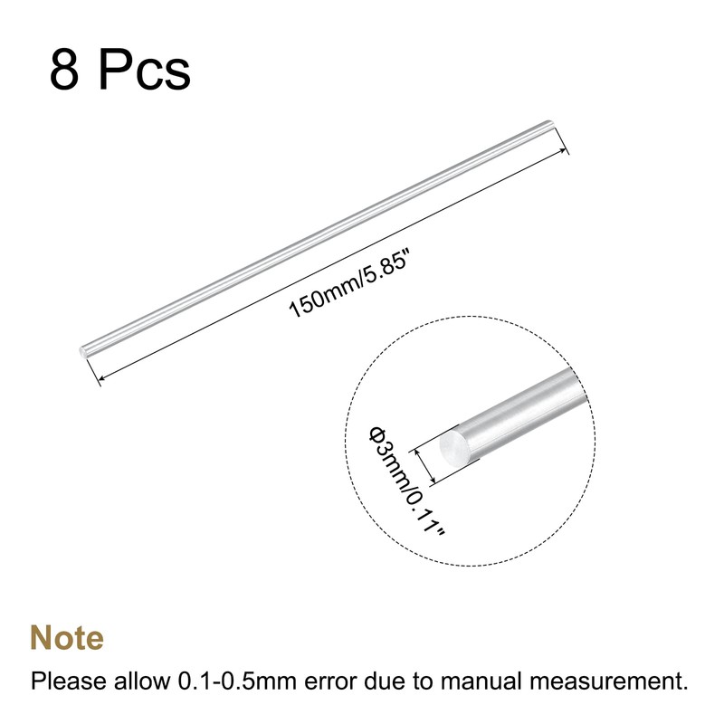 sourcing map 8 Pieces Solid Aluminum Round Rod 3mm Diameter