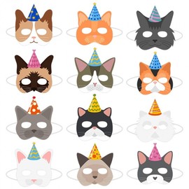 International Zombie Party Birthday Theme Decoration Cat Mask for Pet Role Play Masquerade Ball (Free Size) 6-piece Mask Set [Type B] 10ea