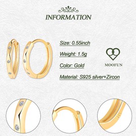 MOOFUN Mehrfish Earrings Silver 925 Hoop Earrings Size 14 mm Earring Women's Earrings with Zirconia Earrings Hoop Earrings for Mum Girlfriend Teenager Girls Sister Women Gift Birthday Gift, Sterling