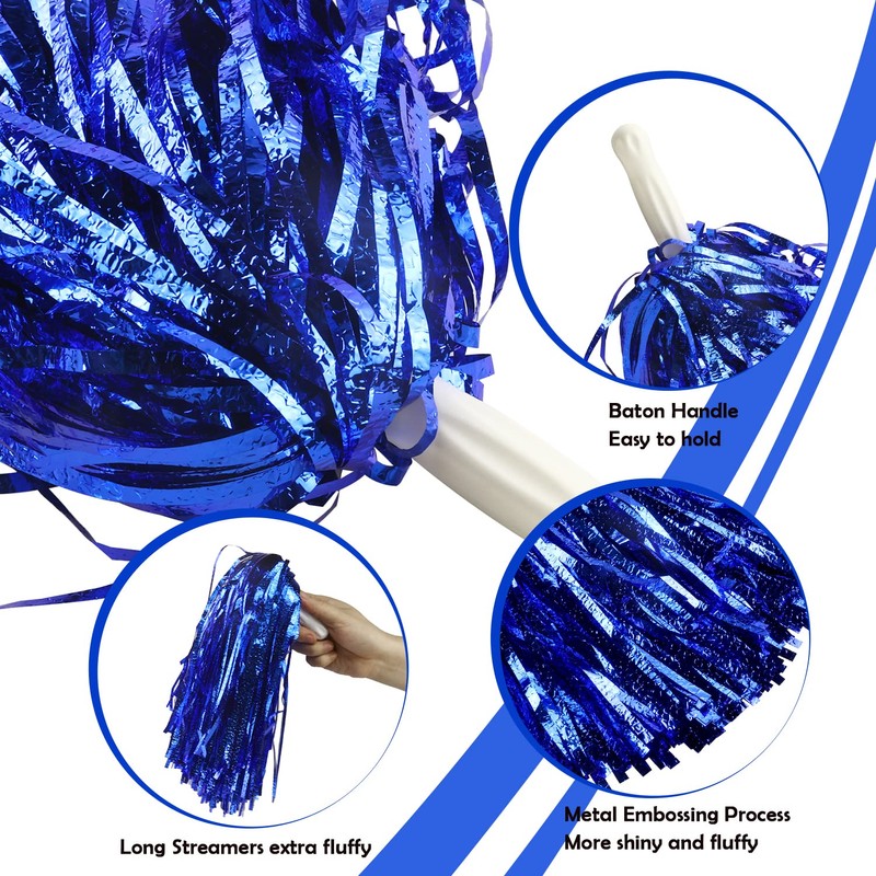 Lovecheer 12PCS Blue Pom Poms Cheerleading Fluffy Metallic Cheer Pom