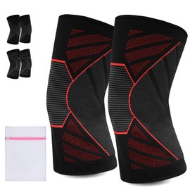 360 RELIEF - 1 Pair Knee Support for Women & Men, Compression Knee Sleeves for Sports, Running, Squats, and Workouts, Flexible & Comfortable Fit, Medium, Black/Red + Laundry Bag
