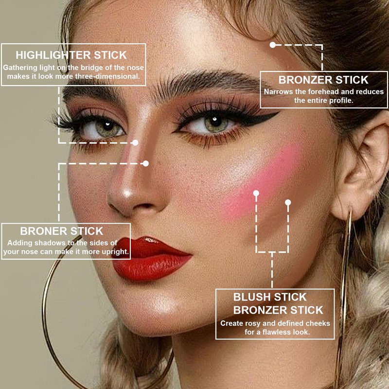 3Pcs Cream Contour Stick Makeup Kit, Shades with Highlighter Stick,