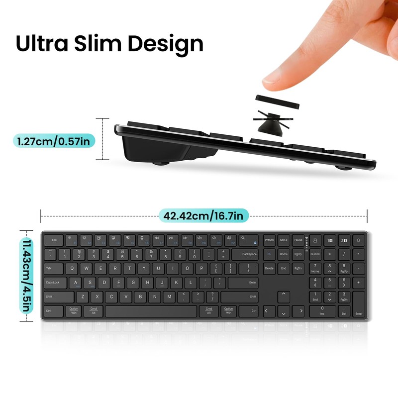 TIETI 2.4G Wireless Bluetooth Keyboard Rechargeable, Stainless Steel Ultra Slim