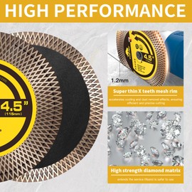 PRETEC Diamond Blades, 4-1/2" Super Thin Tile Blade for Angle Grinder, 4.5" Diamond Saw Blades, Ceramic Blades for Cutting Porcelain, Granite, Marble, 7/8"-5/8" Arbor-5PCS