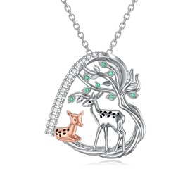 YAFEINI Cat/Horse/Deer/Elephant/Koala/Sea Lion/Dog/Frog Necklace 925 Silver Mother Daughter Chain Animal Necklace Pendant Gift for Mother Daughter, Sterling Silver, Cubic Zirconia