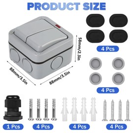 Idota Light Switch Outdoor Weatherproof Switch Universal Switch 20A IP66 Double Switch with Dust Independent Switch and Indicator Light Switch Surface-Mounted for Outdoor Garden Balcony