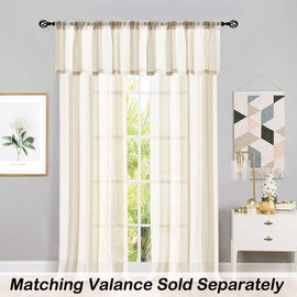 Central Park Cortinas de lino traslúcidas de rayas beige y blanco, pares de cortinas de ventana de lino teñido de 63 pulgadas de largo para sala de estar, recámara, paquete de 2 paneles de sala de estar rústicos con bolsillo para cortinero