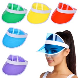 Sertay Pack of 5 Unisex Sun Visors, Retro Neon Sun Visors, Transparent Peaked Cap, Neon Poker Hat, Neon Visor Hats, 80s Sun Visor, Suitable for Cycling, Running, Mountaineering, Golfing, Colourful
