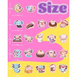 100 PCS Axolotl Stickers Kawaii Pink Animal Stickers Cute Axolotl Stuff Gifts for Kids Vinyl Stickers for Water Bottles Classroom Reward for Teen