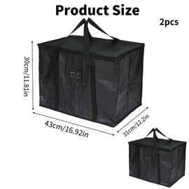2 Pack Soft Cool Bag, 40L Cooler Bag Box, Insulated Reusable Grocery Shopping Bag, Thermal Food Delivery Bag, Insulated Picnic Lunch Bag for Camping BBQ Shopping Fishing Outdoor Activities (Black-L)