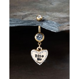 Pierced Owl 14GA Gold Plated Heart Shaped Naughty Message Dangling Belly Button Ring (Bite Me)