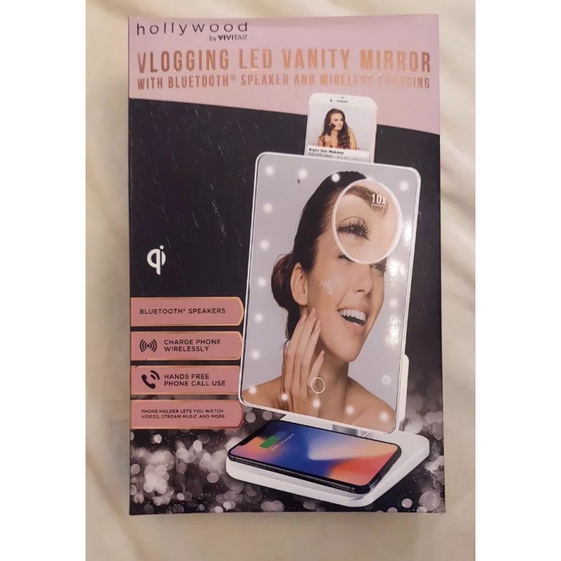 Vivitar Wireless Charging LED Vanity Mirror with Bluetooth Speakers Vlogging