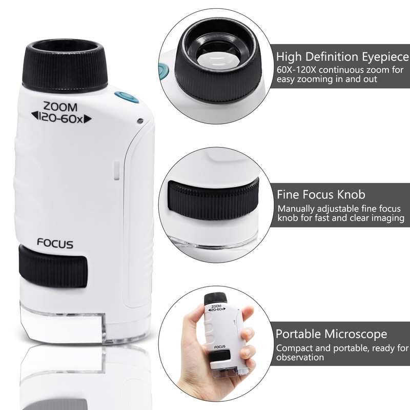 Viceda Mini Microscope for Kids, 60-120x Magnification, Portable Pocket Microscope