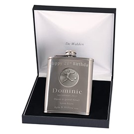 21st Birthday Engraved Hip Flask with Footballer Feature in Gift Box