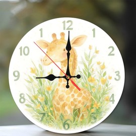 Lancholy Cute Giraffe Wall Clock Nursery Decor Kids Room 10-Inch Wooden Wall Clock, Silent Movement, Battery Operated (AA Batteries Not Included), Artistic Home Decor, Perfect for Home Accents