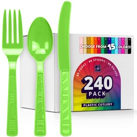 DecorRack 240 Piece Plastic Cutlery Set -BPA Free- Plastic Silverware Combo Utensils for Birthdays, Indoor, Outdoor Events, Parties, Lime Green (Set of 240)