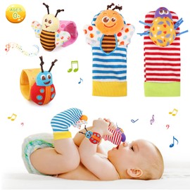 Ballery Baby Rattles Toy Wrist and Socks, Pack of 4 Baby Rattles Socks Toy Wrist Rattle and Foot Finder Socks Set Baby Rattles Toy for Newborns 0-6 Months Gift