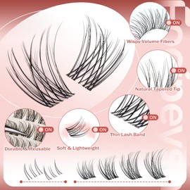 Focipeysa Wispy Lash Clusters Natural Black Cluster Eyelashes Clear Band Lash Extensions 10-16mm Mix Length Cluster Eyelash Extension C Curl Individual Lashes Soft Cluster Lash for Beginners