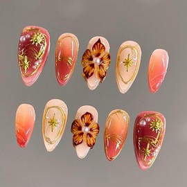 NailVesta DreamWear Collection – 100% Handcrafted 3D Press-On Nails | Reusable, Long-Lasting, Salon-Quality:_Afterglow_L