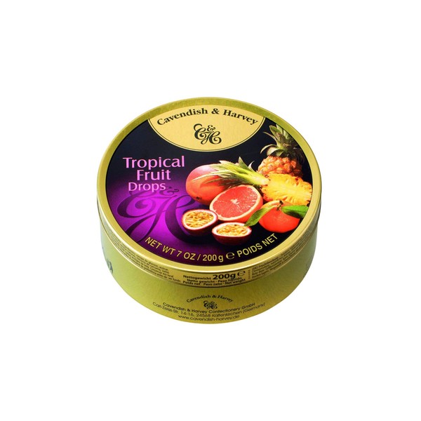 Cavendish & Harvey | Tropical Fruit Hard Candy Drops | 7 Ounce Tin - 2 Pack